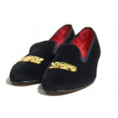 Velvet Slippers with English Lion Motif